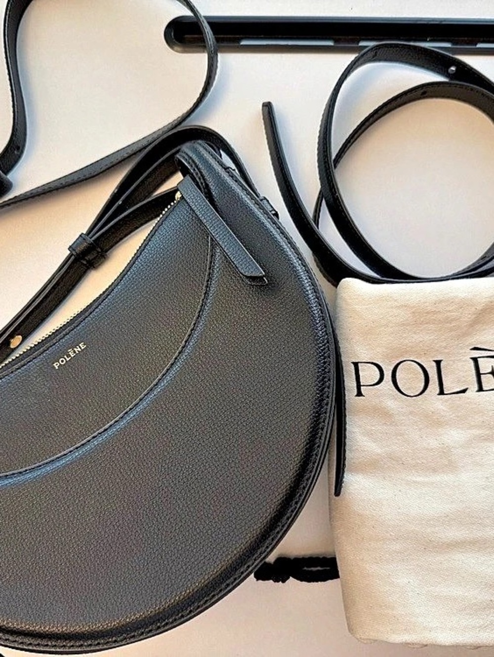 Polène Numéro Dix Black Shoulder Bag with Gold-Tone Zipper